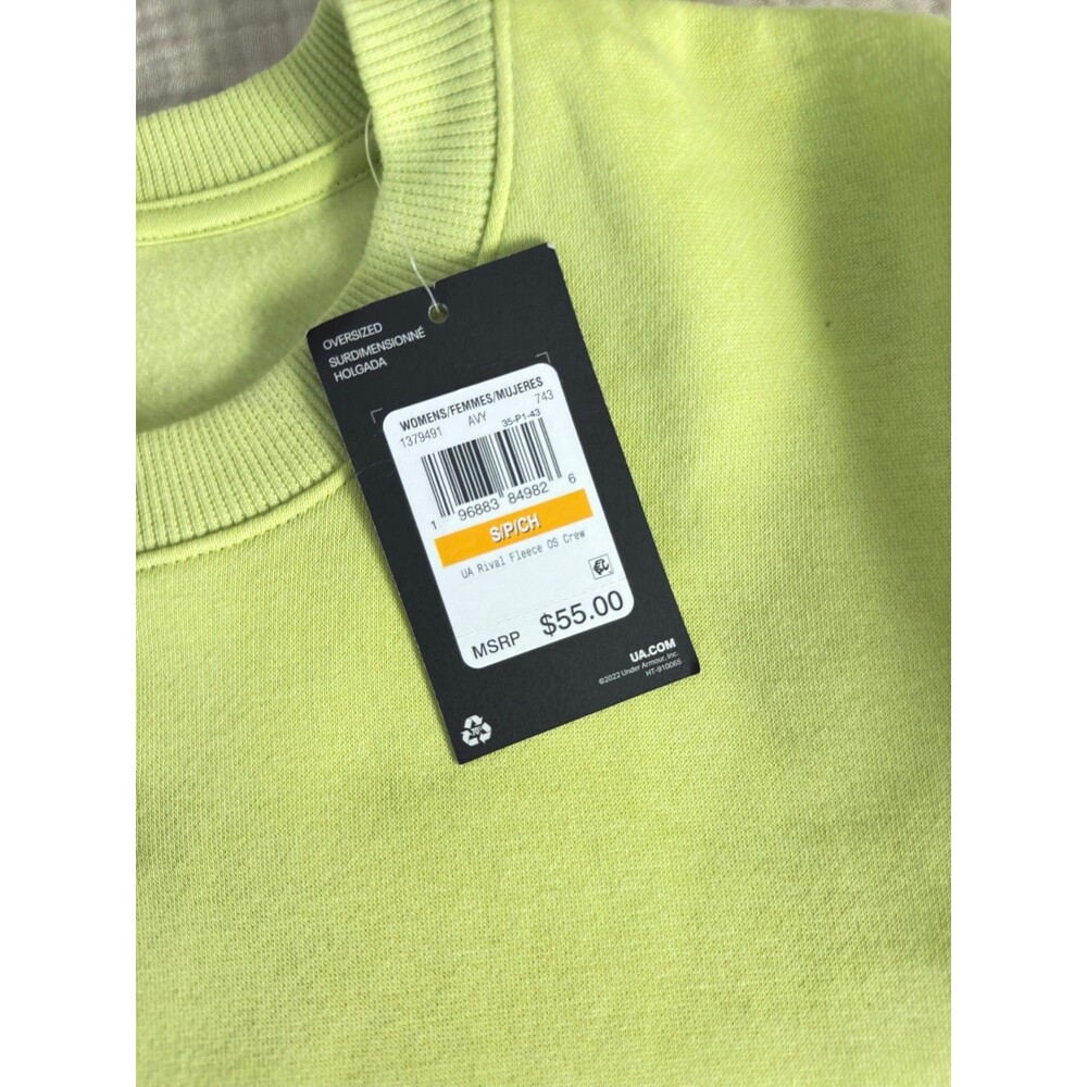 NWT UNDER ARMOR Rival Yellow Green Fleece Crewneck Sweatshirt Womens Size Small - Picture 3 of 5